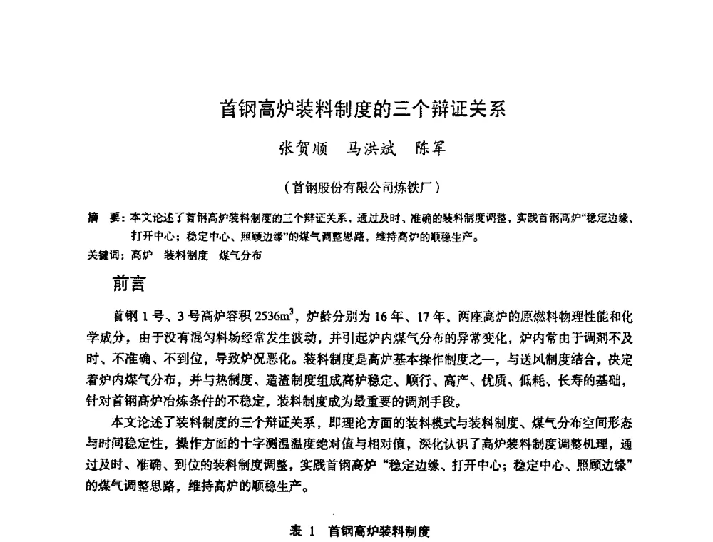 首钢高炉装料制度的三个辩证关系 - 第十一届全国大高炉炼铁学术年会