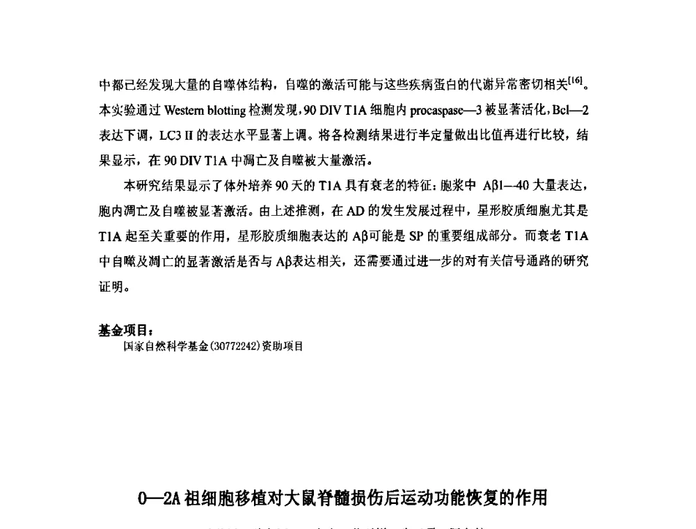 0-2A祖细胞移植对大鼠脊髓损伤后运动功能恢复的作用 - 第六届长三角科技论坛生物产业发展分论坛