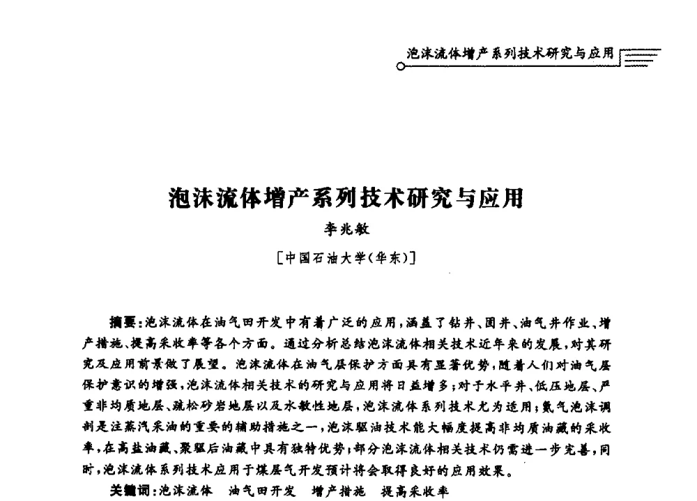 泡沫流体增产系列技术研究与应用 - 泡沫流体提高油气开采效率技术研讨会