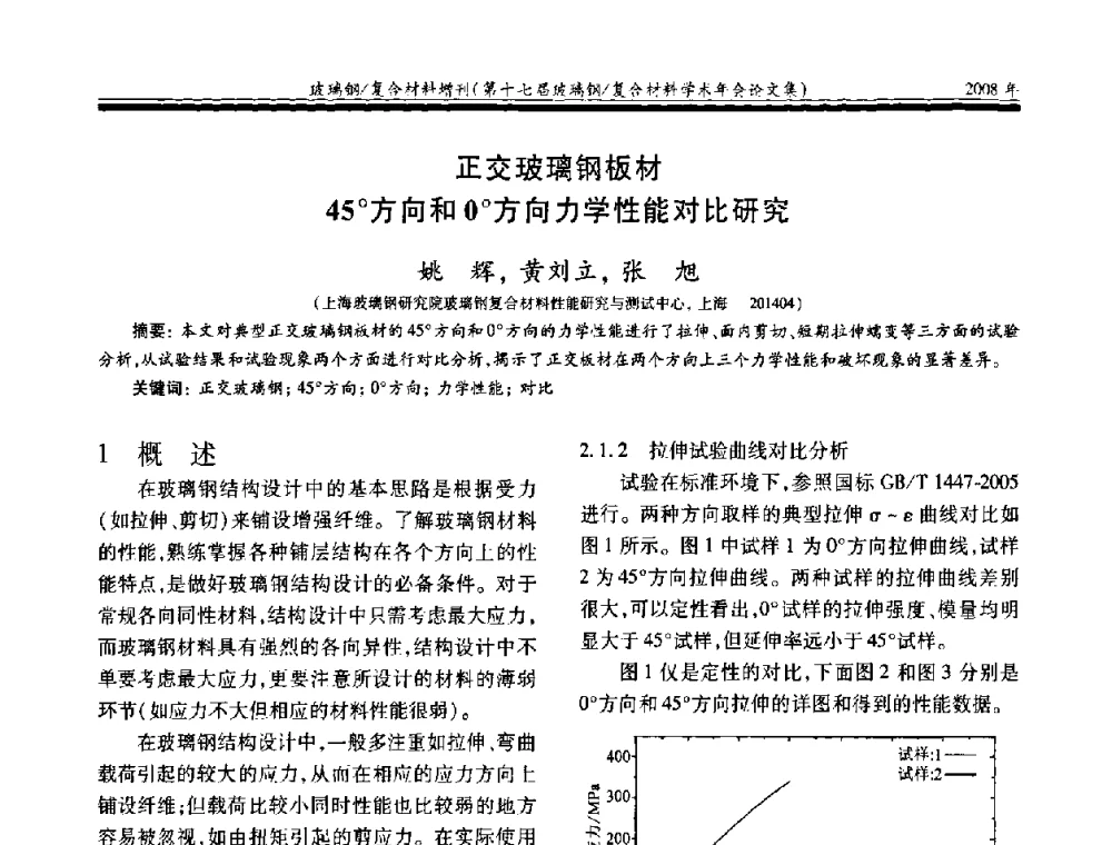 正交玻璃钢板材45方向和0方向力学性能对比研究 - 第十七届玻璃钢_复合材料学术年会
