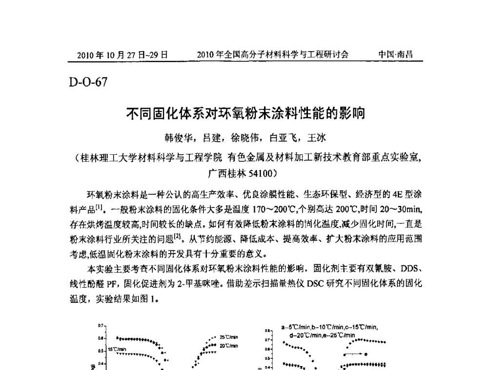 不同固化体系对环氧粉末涂料性能的影响 - 2010年全国高分子材料科学与工程研讨会