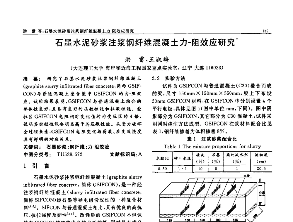 石墨水泥砂浆注浆钢纤维混凝土力-阻效应研究 - 第七届中国功能材料及其应用学术会议