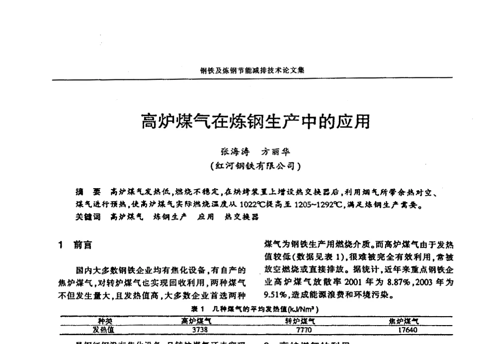 高炉煤气在炼钢生产中的应用 - 华西冶金论坛第25届(北京)会议暨全国冶金节能减排暨工业炉节能技术研讨会——钢铁及炼钢节能减排技术