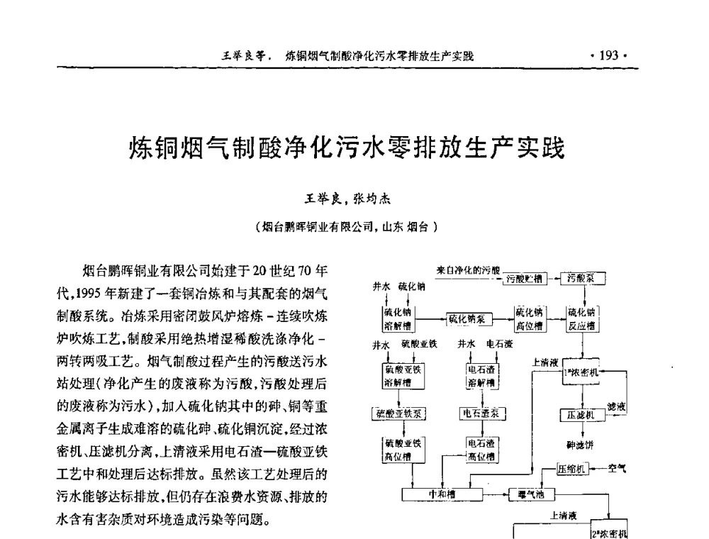 炼铜烟气制酸净化污水零排放生产实践 - 第29届全国硫酸工业技术交流会