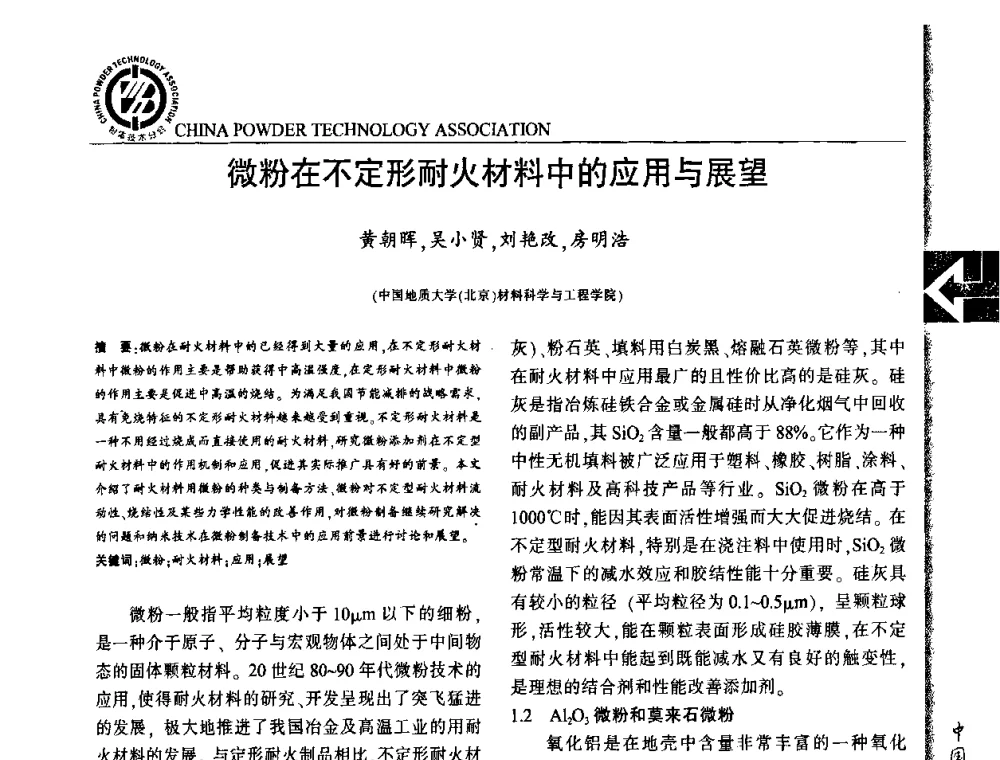 微粉在不定形耐火材料中的应用与展望 - ICPTP2009国际粉体技术产品商贸交流大会