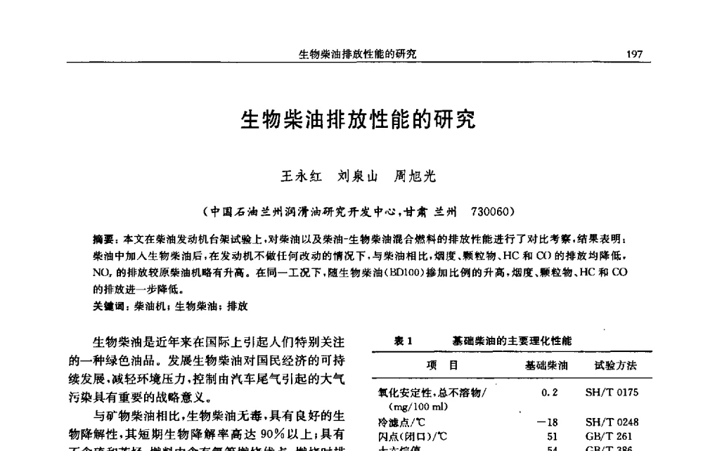 生物柴油排放性能的研究 - 中国内燃机学会2009年学术年会暨中小功率柴油机分会、基础件分会联合学术年会