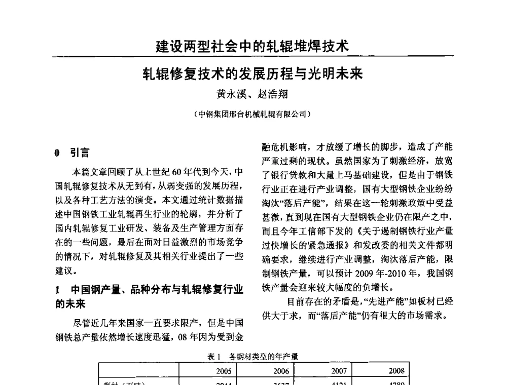 轧辊修复技术的发展历程与光明未来 - 2009年轧辊焊技术学术交流会