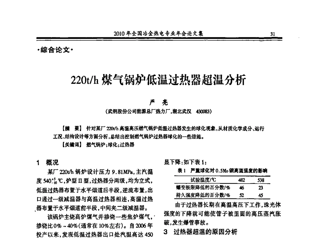 220t_h煤气锅炉低温过热器超温分析 - 2010年全国冶金热电专业年会