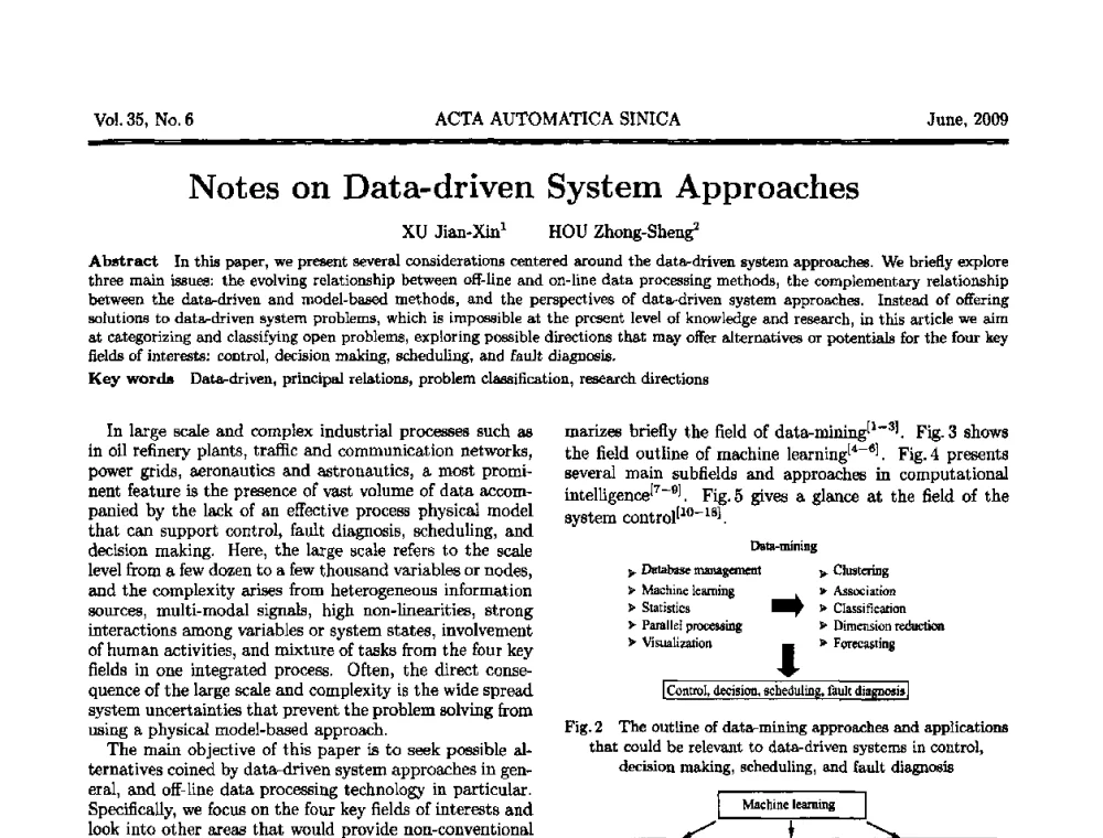 数据驱动系统方法概述 - 第33期双清论坛——基于数据的控制、决策、调度与故障诊断