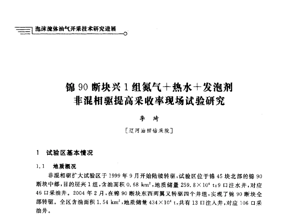 锦90断块兴1组氮气+热水+发泡剂非混相驱提高采收率现场试验研究 - 泡沫流体提高油气开采效率技术研讨会