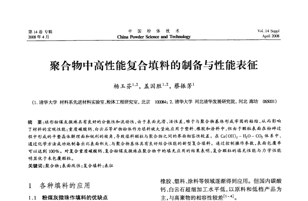 聚合物中高性能复合填料的制备与性能表征 - 2008国际粉体技术与应用论坛暨全国粉体产品与设备应用技术交流大会