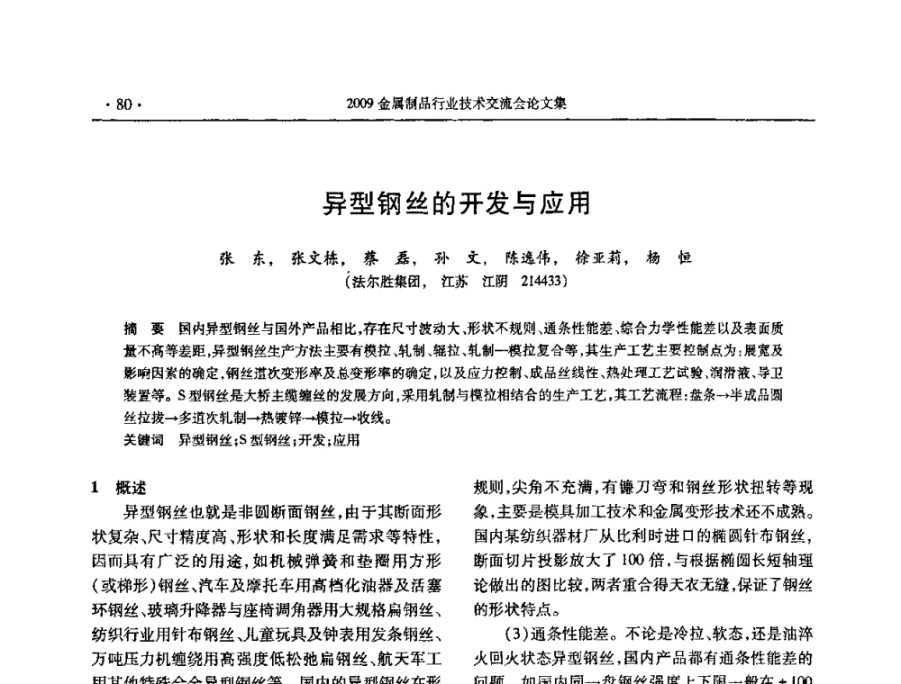 异型钢丝的开发与应用 - 2009金属制品行业技术交流会