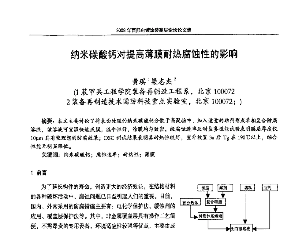 纳米碳酸钙对提高薄膜耐热腐蚀性的影响 - 2008年西部电镀涂装高层论坛