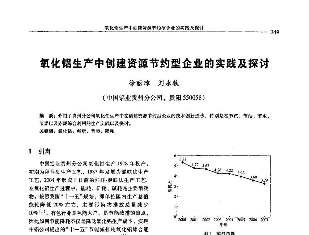 氧化铝生产中创建资源节约型企业的实践及探讨 - 中国有色金属学会第七届学术年会