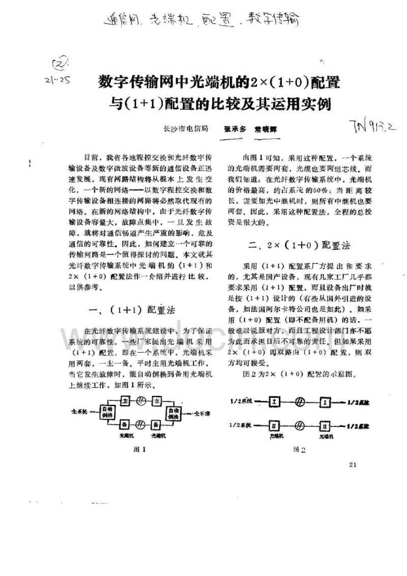 数字传输网中光端机的2＊（1＋0）配置与（1＋1）配置的比较.jpg